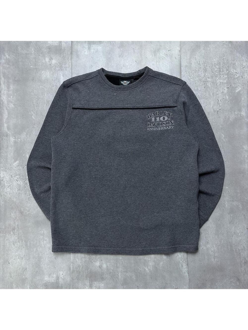 Y2K Grey Harley Davidson Grunge Biker 110 Years Biker Crewneck Sweater